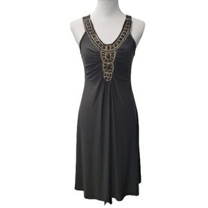 NIC&DOM Sleeveless Dress Beaded Neckline Gray